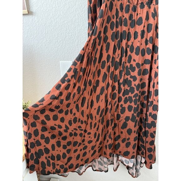 Megan Renee Talia Drape Animal Print Wrap Maxi Dress Brown Boho Contemporary M - Picture 7 of 10